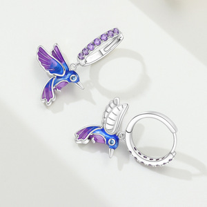 Nouvelles boucles d'oreilles oiseau bleu-violet, design original, accessoires pour boucles d'oreilles pour femmes - Product Image 4