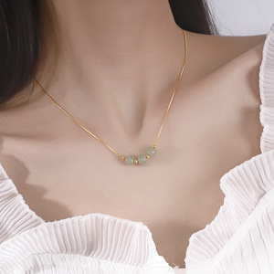 Hetian Jade Necklace Simple Lucky Bead Design Gold Chain For Women Everyday Wear - Product Image 2