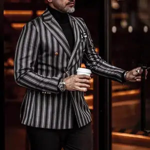 2023 Популярный британский серый полосатый деловой Повседневный двубортный мужской костюм из двух предметов высокого качества большого размера