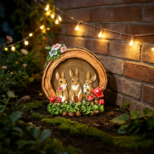 Nouvelle Arrivée : Sculpture de Lapin en Résine à LED Solaire, Effet Tronc d'Arbre, Champignon Rouge, pour Allée de Jardin Forêt Enchantée - Product Image 4