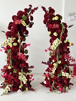 Décorations d'arche de mariage élégantes H515 bordeaux, verdure en forme de corne, fleurs artificielles en soie rouge, décoration d'événements écologique