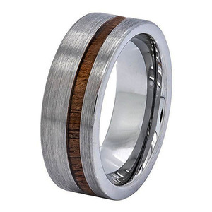 <strong>Mens</strong> Matte Brushed Polished Black and Blue Tungsten Carbide Koa <strong>Wood</strong> Inlay <strong>Ring</strong> 6mm 8mm - Product Image 2