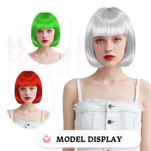 Perruque synthétique multicolore courte avec frange pour femme, idéale pour les fêtes et le cosplay - Product Image 4