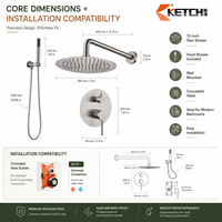 Système de douche moderne en acier inoxydable nickel brossé avec pommeau de douche pluie, douchette à main et mitigeur avec inverseur