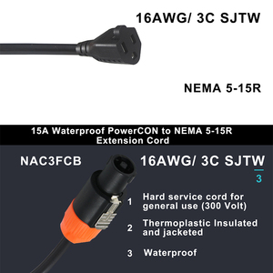 สายต่อพ่วง NAC3FCB PowerCON เป็น NEMA 5-15R, สายไฟสำหรับอุปกรณ์ไฟเวที - Product Image 3