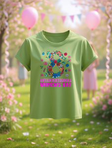 T-shirt elegante da donna girocollo a maniche corte con stampa floreale per la Giornata Internazionale della Donna, top primavera estate autunno vestibilità regolare - Product Image 2