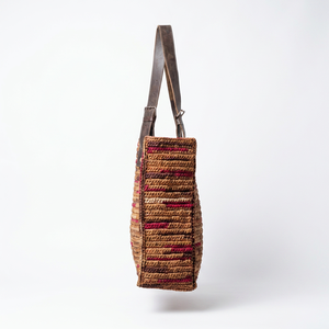 Sac fourre-tout bohème en raphia avec deux poignées en cuir à l'ouverture supérieure, motif rayé, sac à bandoulière grande capacité pour femme, usage quotidien décontracté - Product Image 3