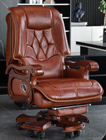 Fauteuil de direction classique en bois traditionnel avec revêtement en cuir, pivotant, pour bureau à domicile ou bibliothèque