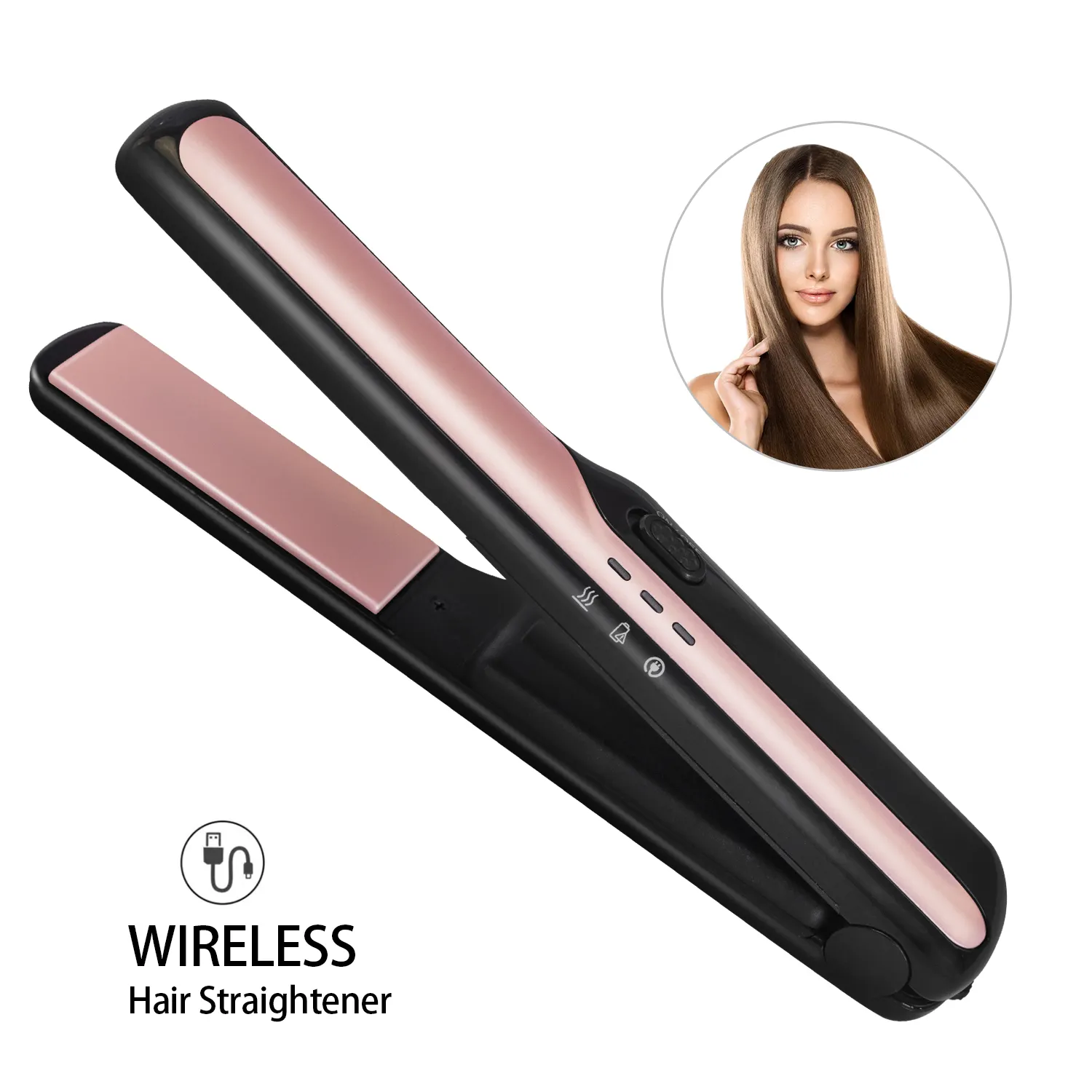 2 in 1 with Digital LCD Display Mini USB Rechargeable Flat Iron Hair Straightener wireless Straightener and curler
