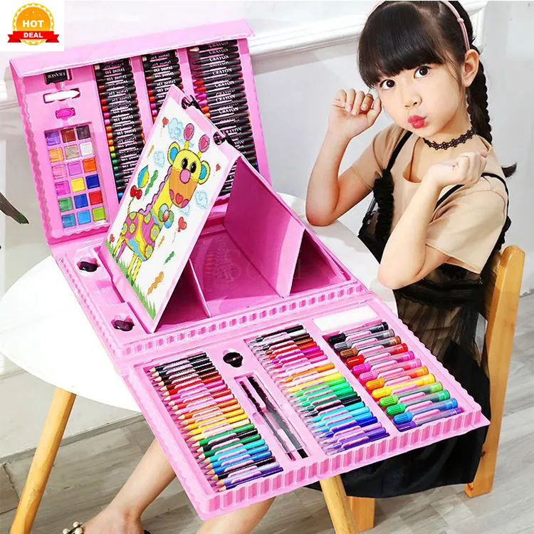 IN STOCK 208 pieces stationery set educational Art Oil Pastels Crayons Colored Pencils Markers Painting drawing toys set