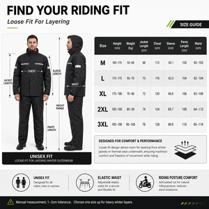 SINOLL Setelan Jas Hujan Motor Hitam 2-Potong, Jas Hujan Terpisah Anti Air, Tahan Badai, Dilengkapi Reflektor - Product Image 4