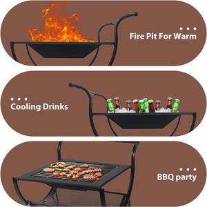 Danlong 31 Inch Steel Square Wood Burning <b>Fire</b> <b>Pit</b> With Wheels <b>Portable</b> Outdoor BBQ Grill For Garden Patio - Product Image 5