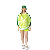 Volwassen limoenplak fruitkostuumset, bedrukte losse tuniekoutfit met bijpassende groene fruitmuts voor carnaval, Halloween-feest, cosplay