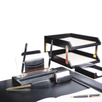 Gouvernement du Qatar luxe en cuir noir 8 7 pièces ensemble organisateur de bureau exécutif affaires bureau papeterie ensemble d'accessoires