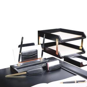 Gouvernement du Qatar luxe en cuir noir 8 7 pièces ensemble organisateur <span class=keywords><strong>de</strong></span> <span class=keywords><strong>bureau</strong></span> exécutif affaires <span class=keywords><strong>bureau</strong></span> papeterie ensemble d'accessoires - Product Image 4