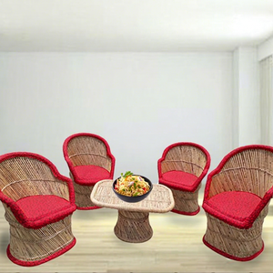 Ensemble de 4 chaises et canapé d'extérieur en osier résistant aux intempéries, design indien mi-siècle, pour villa et jardin (vente en gros) - Product Image 1