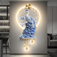 Bleu blanc porcelaine paon mur Art belle fleur oiseau métal luminaires diamant brillant peintures décoratives