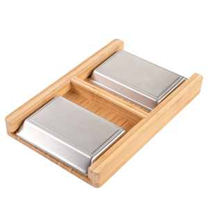 Juego de tabla de cortar de bambú Tabla de cortar de bambú de cocina con 2 contenedores de bandeja de cajón deslizante de acero inoxidable - Product Image 2