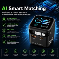 Pengisi Daya GaN 70W dengan Kabel Terintegrasi PD QC3.0 Adaptor Pengisi Daya Cepat dengan Colokan EU/US/UK untuk Ponsel & Laptop