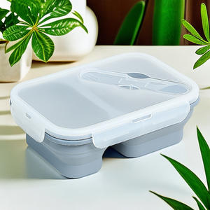 Boîte à lunch pliable en silicone avec cuillère et fourchette, anti-fuite, sans BPA, empilable, pour le bureau, l'école, les voyages, le camping, micro-ondes - Product Image 3