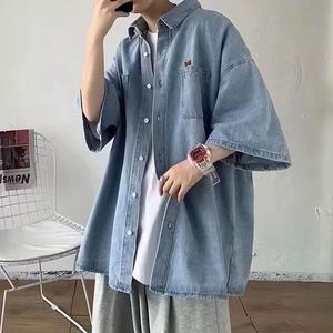 Camisas vaqueras en blanco de color sólido para <span class=keywords><strong>hombre</strong></span> negras de alta calidad personalizadas, <span class=keywords><strong>Camisa</strong></span> vaquera de <span class=keywords><strong>manga</strong></span> <span class=keywords><strong>corta</strong></span> para <span class=keywords><strong>hombre</strong></span> - Product Image 5