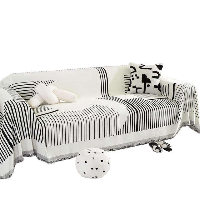 Modern Design Chenille Jacquard Striped Pattern Sofa Towel Machine Washable Non-Slip Sofa Cover