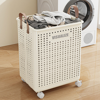 WANUO Panier à Linge en Plastique Pliable 50L/60L, Panier à Linge Sale Personnalisable pour Salle de Bain Avec Roues Universelles