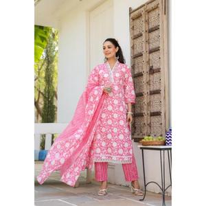 Conjunto de Kurti de algodón indio tradicional de alta calidad con bordado Ladies Kurta para verano Venta al por mayor Nueva moda - Product Image 1