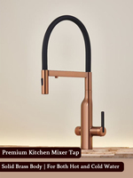Robinet de cuisine moderne à poignée unique en laiton avec bec flexible pivotant pour eau chaude et froide