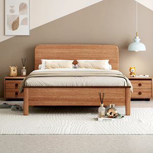 High Quality Line Clause Wooden Wall Bedside Modern Minimalist Solid Wood <b>Platform</b> <b>Bed</b> for Bedroom - Product Image 1
