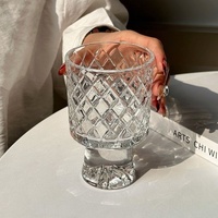 Tasses à Matcha en Verre Multi-Texture avec Pied, Design Cannelé en Cristal, pour Matcha Latte, Cérémonie du Thé et Usage Quotidien