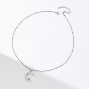 Schattige Stijl Kraag Vrouwen Choker Rvs Zilver Kleur Maan Hanger Ketting Met Zirkoon - Product Image 5