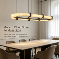 Suspension LED ovale linéaire moderne en marbre d'albâtre naturel, à montage en surface, dimmable, pour salle à manger, villa, bureau