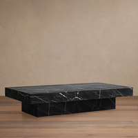 Table basse rectangulaire en marbre Nero Marquina, plateau épais et massif, base flottante, table de salon