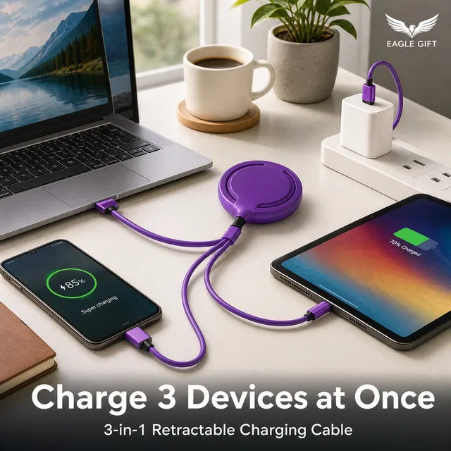For Customizable OEM Portable Retractable Type-C 3-in-1 3A Fast Charging Car Compatible IPhone/microUSB Silicone Data Cable