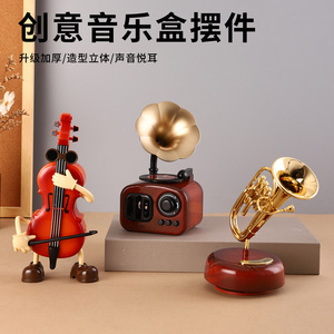 Caja de música retro de madera con mecanismo de cuerda, adorno decorativo para el hogar, sala de estar, dormitorio, regalo. - Product Image 5