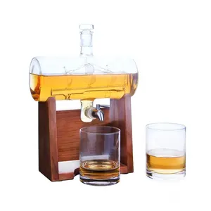 Hot Sale Hand Made Borosilicate Glass Bourbon Wine Barrel Liquor Decanter Whiskey Set for Alcohol with Glasses Box