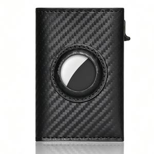 Cuero genuino hombres fibra de carbono <span class=keywords><strong>ID</strong></span> tarjetero Rfid Slim <span class=keywords><strong>Air</strong></span> Tracker <span class=keywords><strong>Tag</strong></span> Slide Wallet diseñador tarjetero billetera - Product Image 1