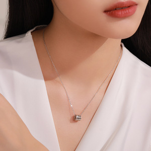 Collier pendentif perle porte-bonheur taille fine en argent sterling S925, version cuivre personnalisable, coupe ronde - Cadeau créatif pour femme - Product Image 5