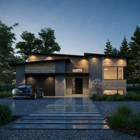 Maison préfabriquée moderne à structure en SIP ou en acier léger, villa familiale moderne à haut rendement énergétique avec un design contemporain à plusieurs niveaux