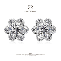 Boucles d'oreilles clous en forme florale, Moissanite VVS, plaqué rhodium, sans nickel, argent 925, bijoux fins pour femme