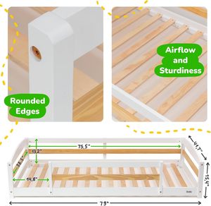 Letto a terra moderno in legno con sponde di sicurezza, ispirato al Metodo <span class=keywords><strong>Montessori</strong></span>, per bambini e neonati - Product Image 2