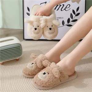 Bedroom Cute Animal Bear Warm Slippers Room House Fur Lined Furry Fuzzy Slides Winter Shoes Women Fashion Fur Slippers