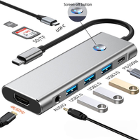Hub 9 en 1 avec bouton d'arrêt de l'écran, station d'accueil 4K 60Hz pour ordinateur portable, charge PD, lecteur de carte USB 3.0 TF/SD, adaptateur Type-C vers HDTV