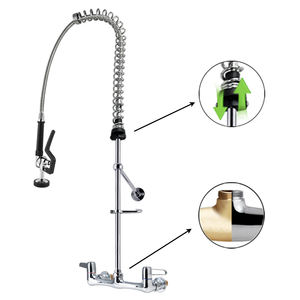 Grifo de Cocina Comercial Montado en la Pared, Clásico, Flexible, de Doble Manija, Acero Inoxidable Cromado, 2 Orificios, Rociador Extraíble, Fácil Instalación - Product Image 1