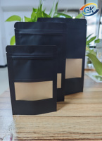 Sachets Doypack à fermeture éclair verticaux noirs mats avec fenêtre, en papier kraft imperméable, pour aliments pour animaux de compagnie, impression hélio, sacs Mylar