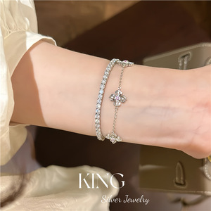 KING สร้อยข้อมือเงิน S925 ดีไซน์ลายดอกไม้ โซ่ปรับได้ เครื่องประดับสตรี - Product Image 4