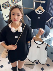 T-shirt Casual in Cotone 100% Lavorato a Maglia con Motivo a Lettere, Eco-friendly, Vestibilità Ampia, Manica Corta per Coppie, Uomini, Donne, Famiglia, 240 Grammi - Product Image 6