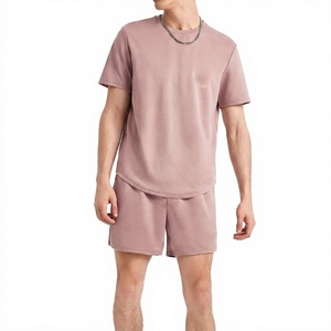 Conjunto de Camiseta y Pantalones Cortos de Verano para Hombre, Casual, Transpirable, de Poliéster/Algodón, de Manga Corta, Color Sólido - Product Image 1