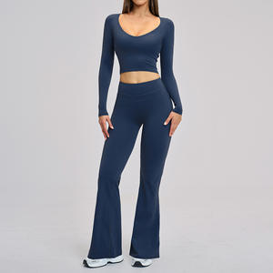 <span class=keywords><strong>Ropa</strong></span> Deportiva Personalizada con Logotipo, 6 Piezas, Nueva, Estilo Deportivo, <span class=keywords><strong>Ropa</strong></span> Deportiva para Gimnasio, Leggings Ajustados con Corte Acampanado, Bra, Pantalones Cortos para Mujer - Product Image 4